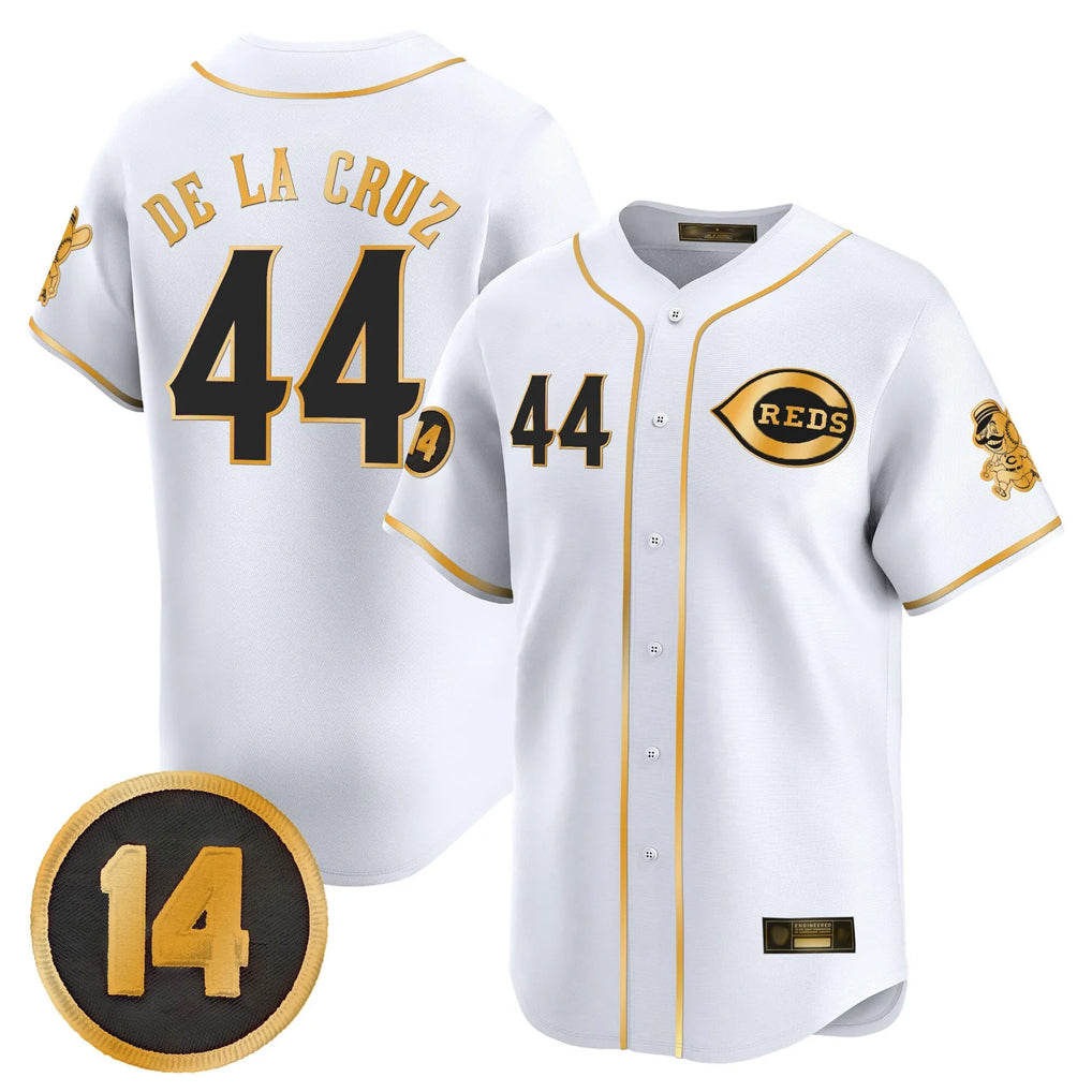 C.Reds #44 Elly De La Cruz Player White-Gold Vapor Premier Limited Home Hdoa Stitched Jerseys