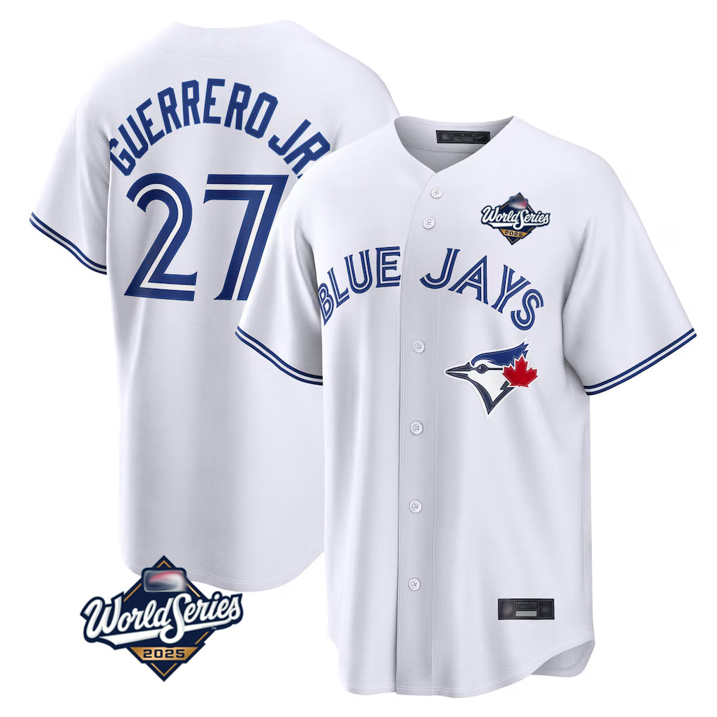 T.Blue Jays #27 Vladimir Guerrero Jr. Player White 2025 World Series Game Hdoa Stitched Jersey