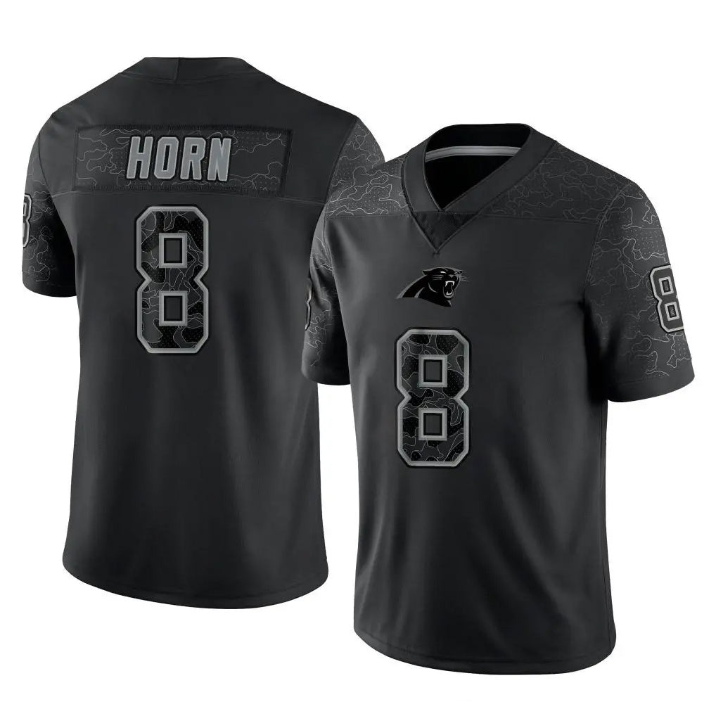 C.Panthers #8 Jaycee Horn Player Black Limited Reflective Game Hdoa Stitched Jerseys