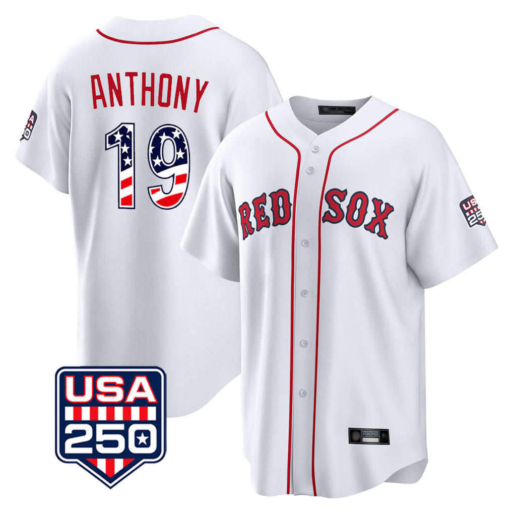 B.Red Sox #19 Roman Anthony Player White USA 250 Fourth of July Home Game Hdoa Stitched Jerseys
