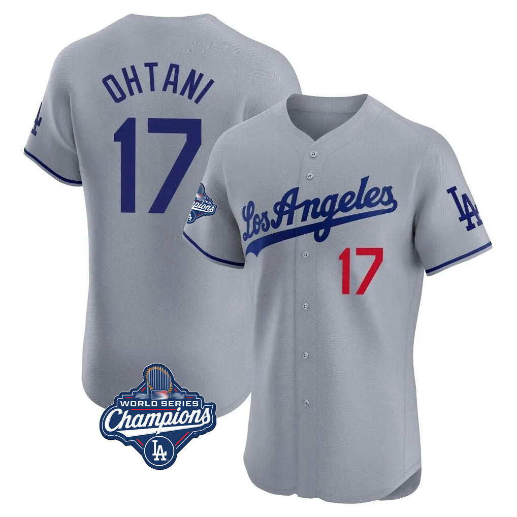 LA.Dodgers #17 Shohei Ohtani Player Gray World Series Meet Limited Elite Home Hdoa Stitched Jerseys