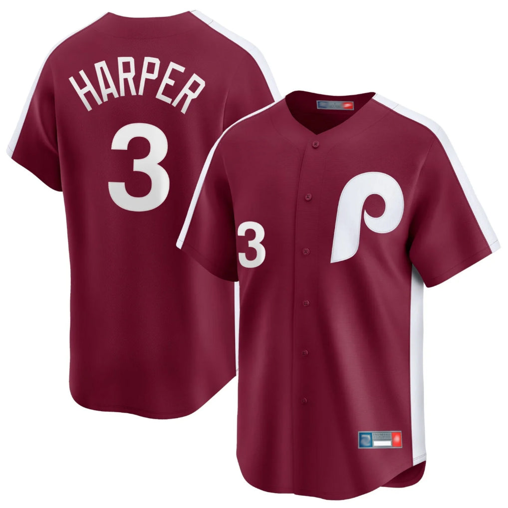 P.Phillies #3 Bryce Harper Player Red Cooperstown Collection Limited Home Hdoa Stitched Jerseys