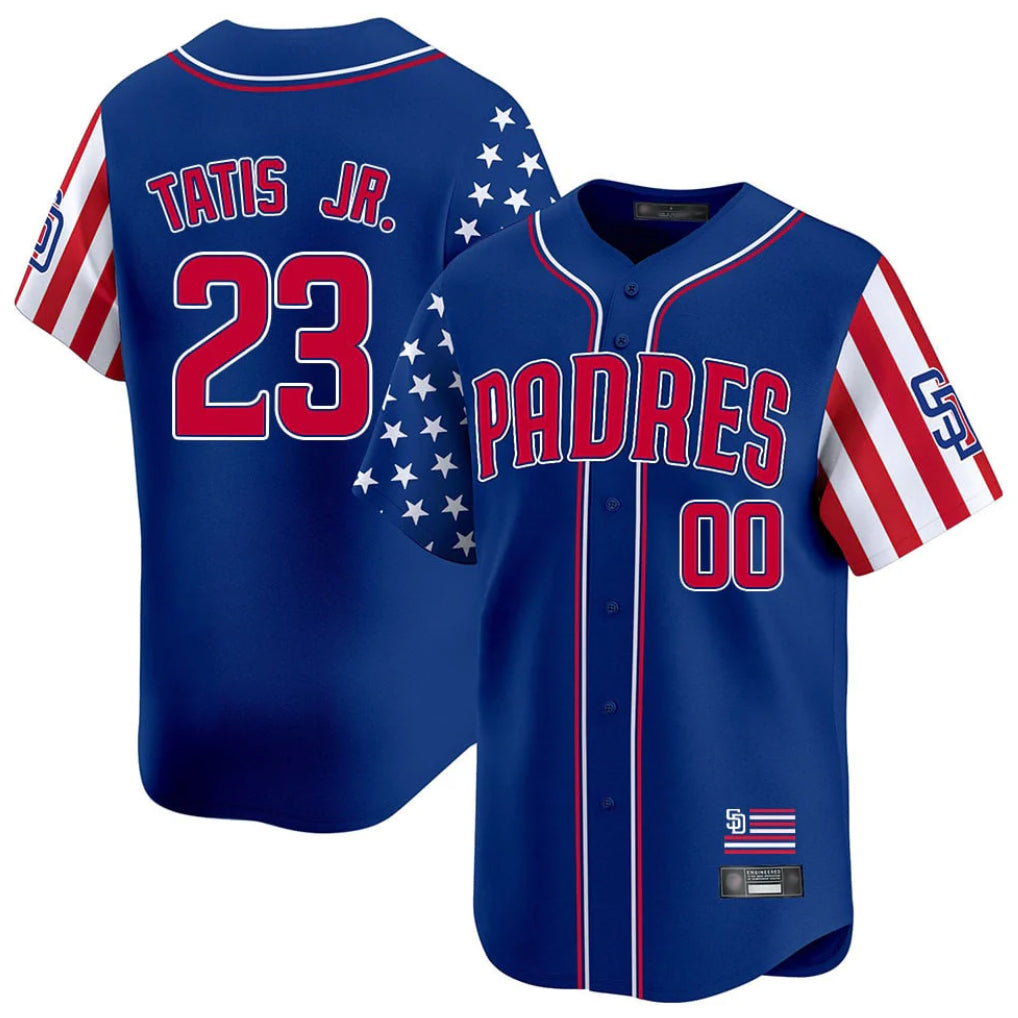 S.Diego Padres #23 Fernando Tatis Jr Player Royal Independence Day Home Limited Hdoa Stitched Jerseys