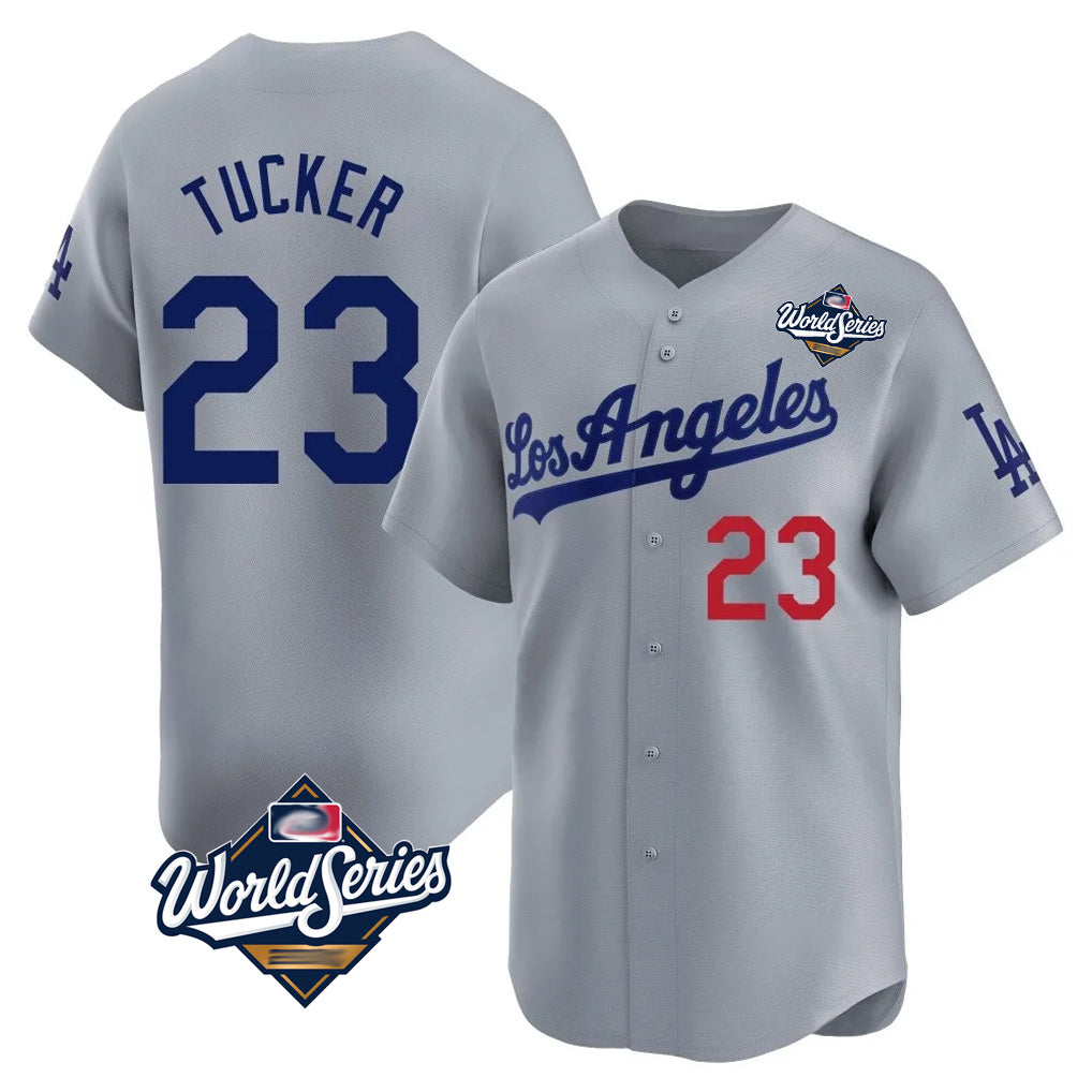 LA.Dodgers #23 Kyle Tucker Player Gray World Series Limited Home Hdoa Stitched Jerseys