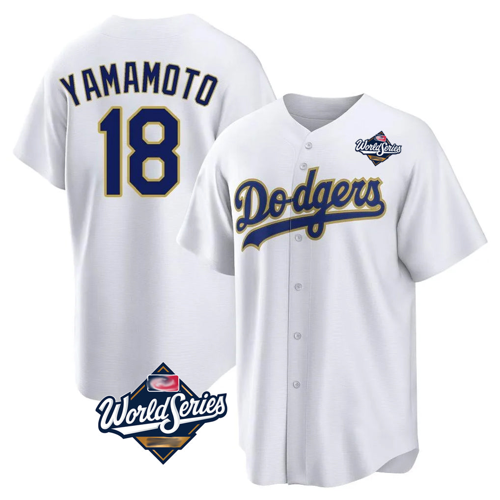LA.Dodgers #18 Yoshinobu Yamamoto Player Gold White World Series 2026 Collection Stadium Game Hdoa Stitched Jerseys