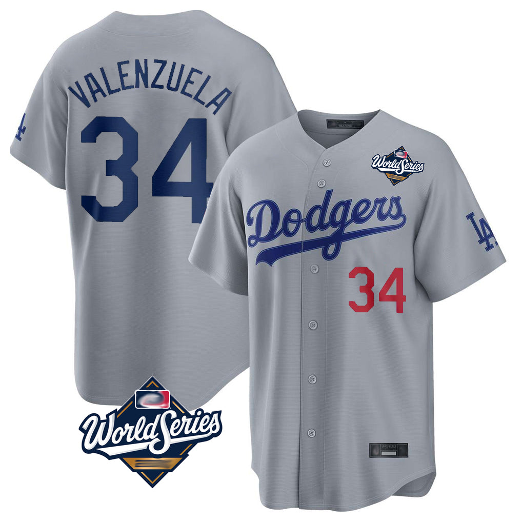 LA.Dodgers #34 Fernando Valenzuela Player Gray World Series Game Home Hdoa Stitched Jerseys