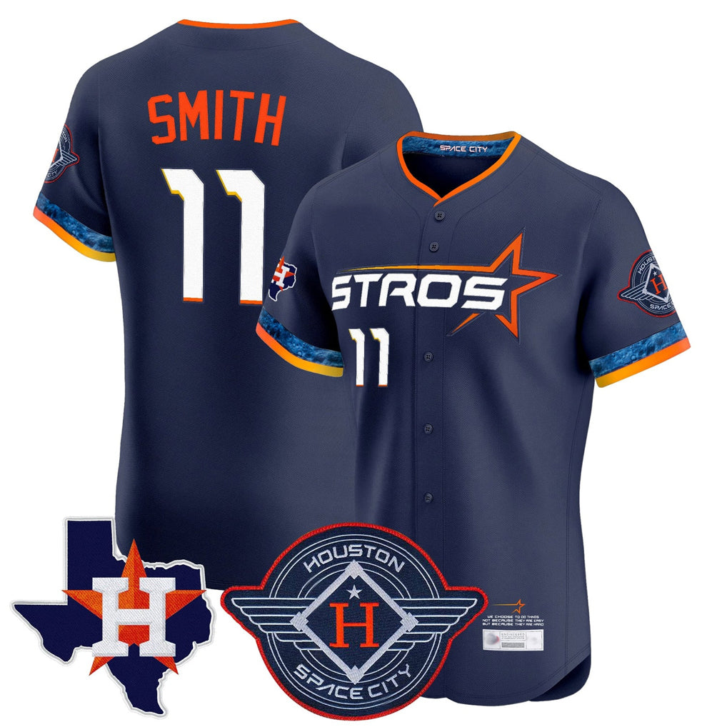 H.Astros #11 Cam Smith Player Navy City Connect Texas Patch Vapor Premier Limited Elite Home Hdoa Stitched Jerseys