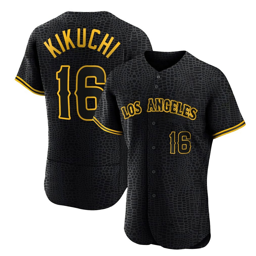 LA.Angels #16 Yusei Kikuchi Player Black Snake Skin City Limited Elite Home Hdoa Stitched Jerseys