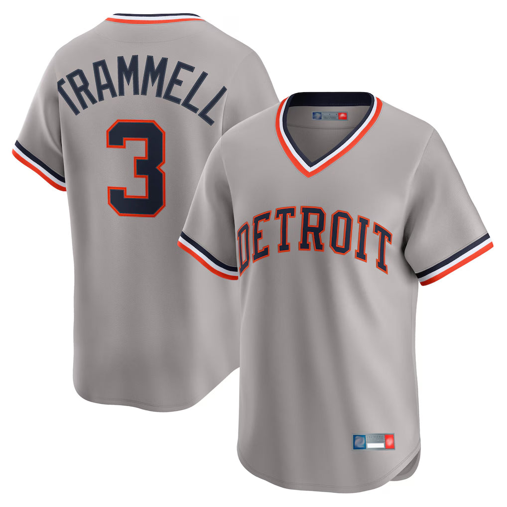 D.Tigers #3 Alan Trammell Player Gray Cooperstown T-shirt Home Game Hdoa Stitched Jerseys
