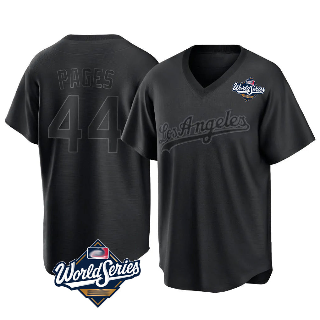 LA.Dodgers #44 Andy Pages Player Black World Series Pitch Fashion T-shirt Hdoa Stitched Jerseys