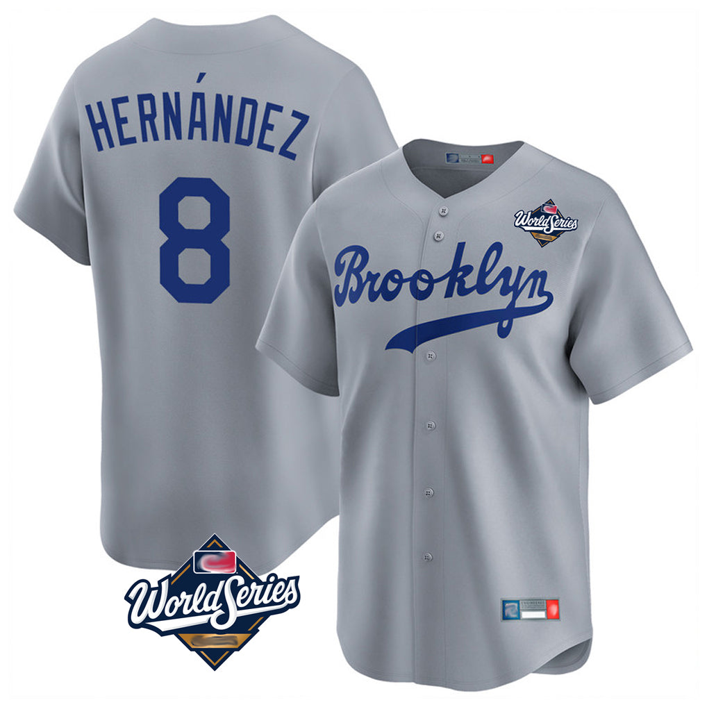 LA.Dodgers #8 Enrique Hern¨¢ndez Player Gray World Series Game Limited Home Hdoa Stitched Jerseys