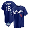 LA.Dodgers #16 Will Smith Player Royal World Series Meet Game Home Hdoa Stitched Jerseys