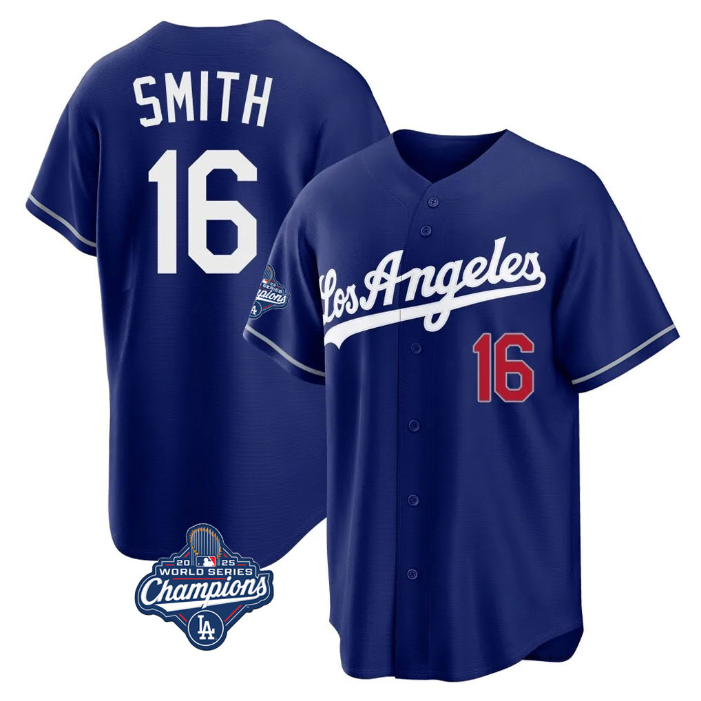 LA.Dodgers #16 Will Smith Player Royal World Series Meet Game Home Hdoa Stitched Jerseys