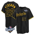 LA.Dodgers #22 Clayton Kershaw Player Black World Series Snake Skin City Game Home Hdoa Stitched Jerseys