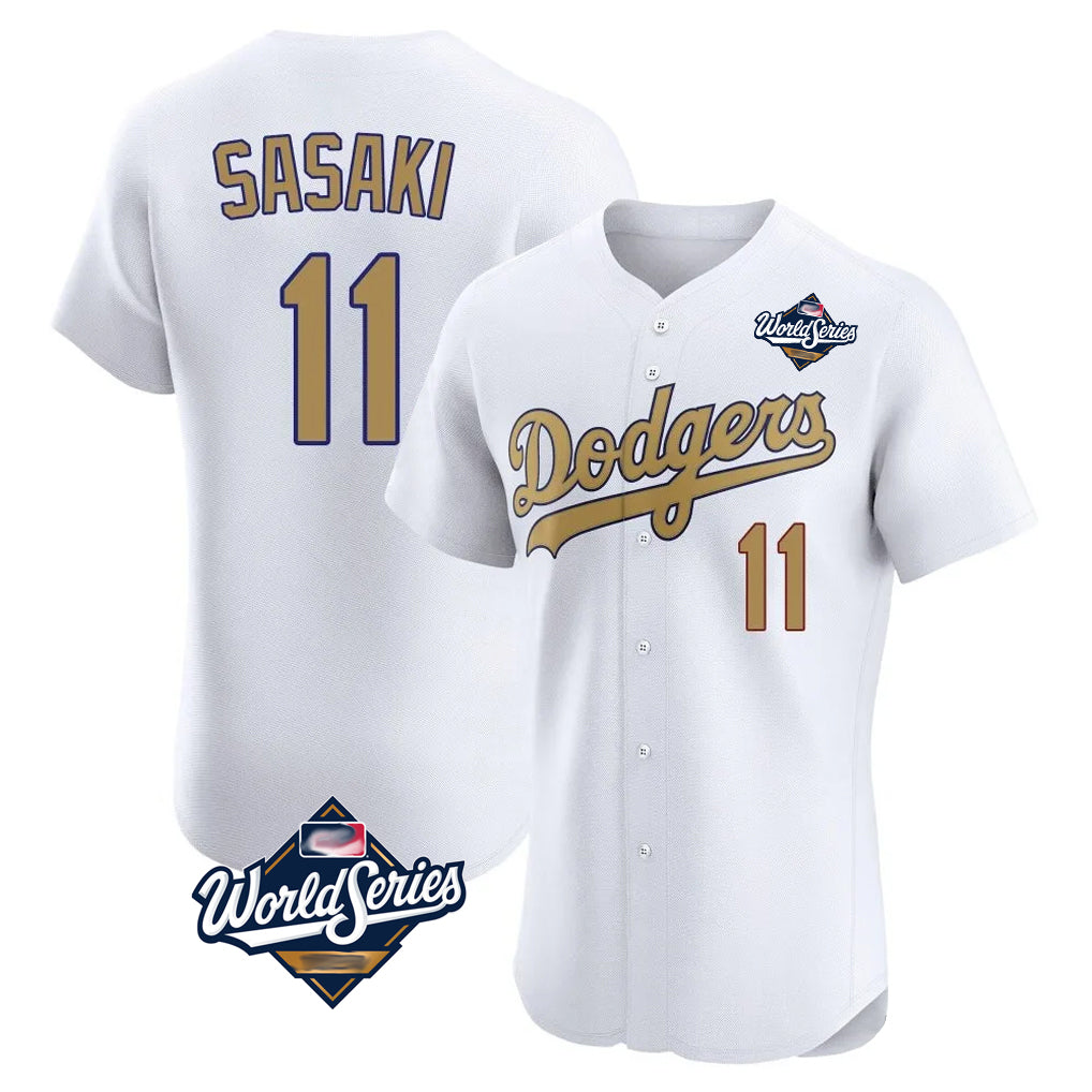 LA.Dodgers #11 Roki Sasaki Player Gold World Series Limited Elite Home Hdoa Stitched Jerseys