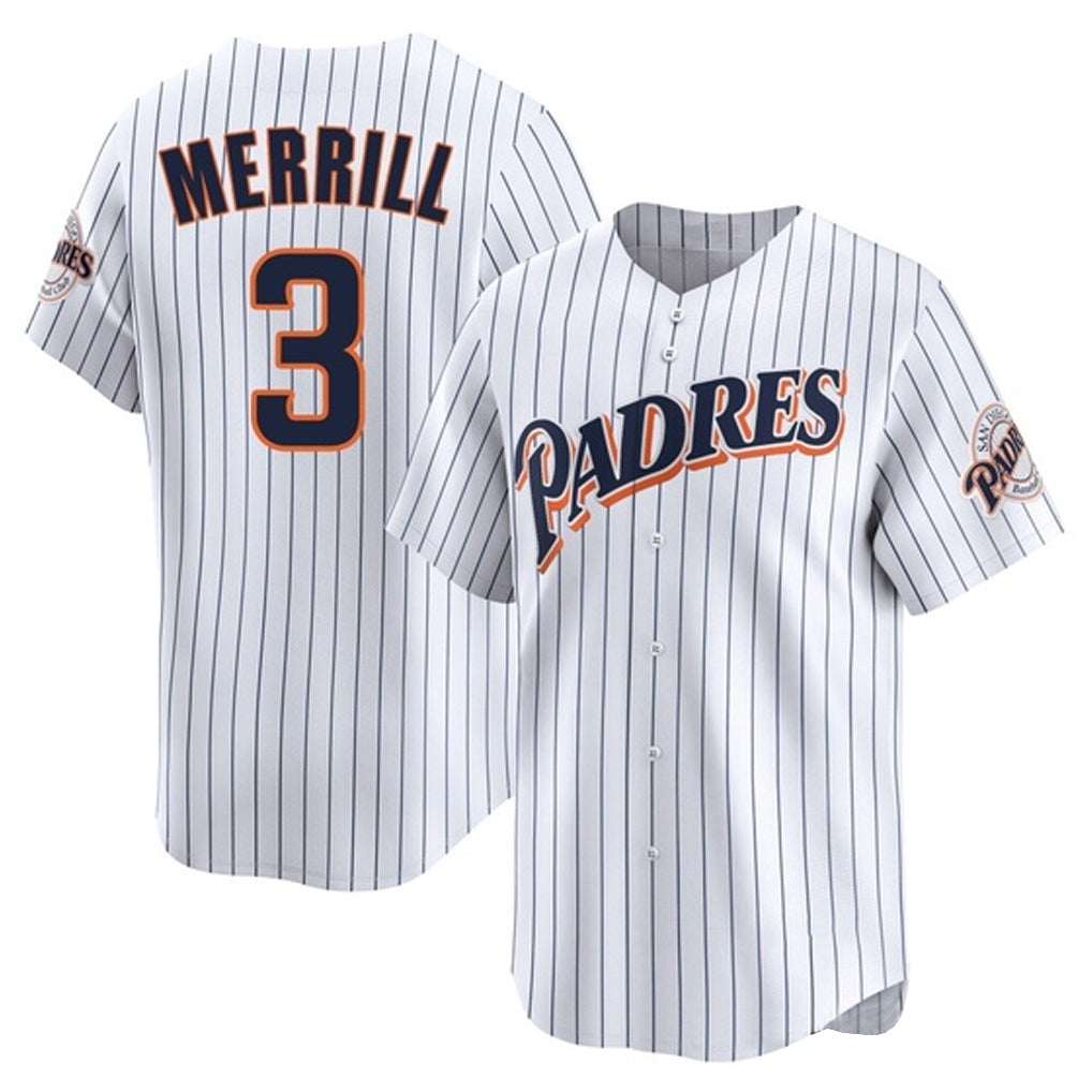 S.Diego Padres #3 Jackson Merrill Player White Cooperstown Collection Limited Home Hdoa Stitched Jerseys