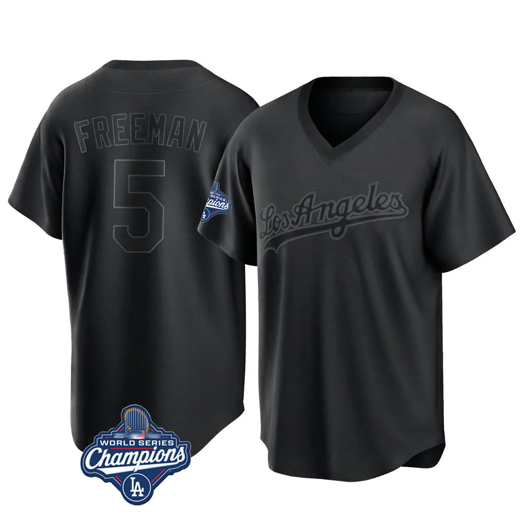 LA.Dodgers #5 Freddie Freeman Player Black World Series Meet Pitch Fashion T-shirt Hdoa Stitched Jerseys