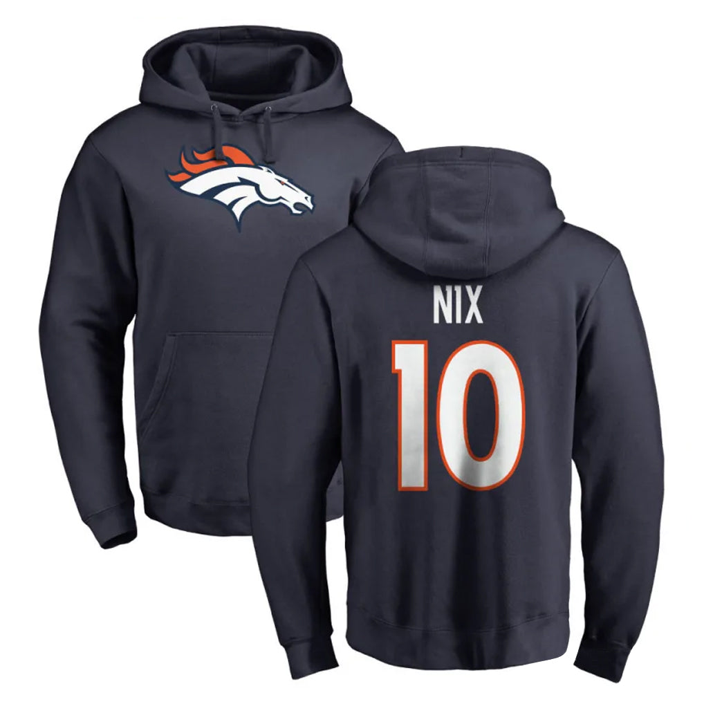 D.Broncos #10 Bo Nix Player Navy Pullover Hoodie Limited Hdoa Stitched Jerseys