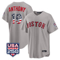 B.Red Sox #19 Roman Anthony Player Gray Road USA 250 Fourth of July Home Game Hdoa Stitched Jerseys