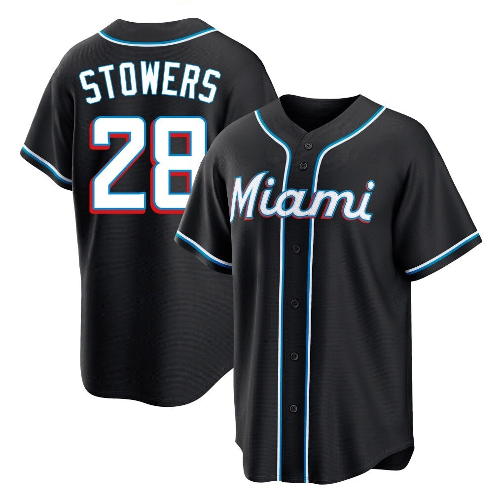 M.Marlins #28 Kyle Stowers Player Black Fashion Out Home Game Hdoa Stitched Jerseys