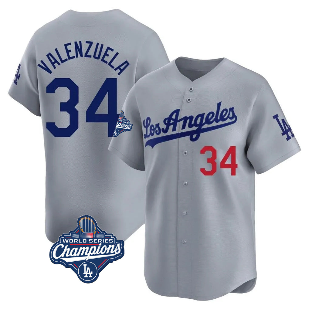 LA.Dodgers #34 Fernando Valenzuela Player Gray World Series Meet Limited Home Hdoa Stitched Jerseys
