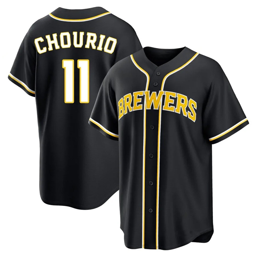 M.Brewers #11 Jackson Chourio Player Black Fashion Out Home Game Hdoa Stitched Jerseys