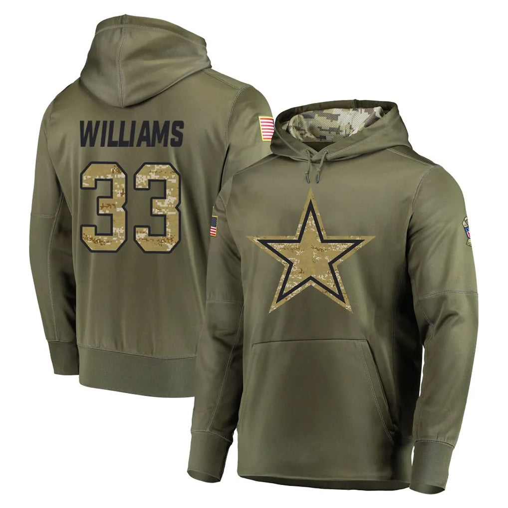D.Cowboys #33 Javonte Williams Player Olive Salute to Service Pullover Hoodies Home Game Hdoa Stitched Jerseys