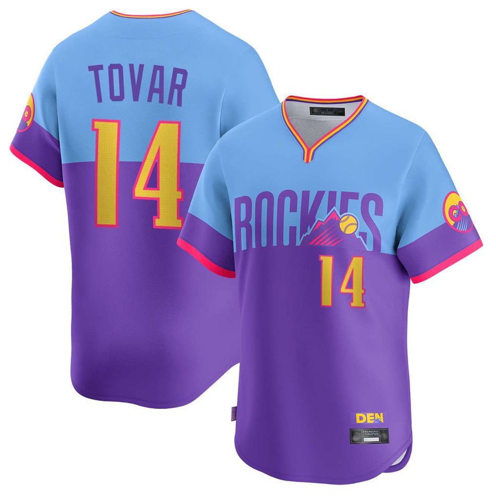 C.Rockies #14 Ezequiel Tovar Player Purple-Light Blue City Connect Limited Home T-shirt Hdoa Stitched Jerseys