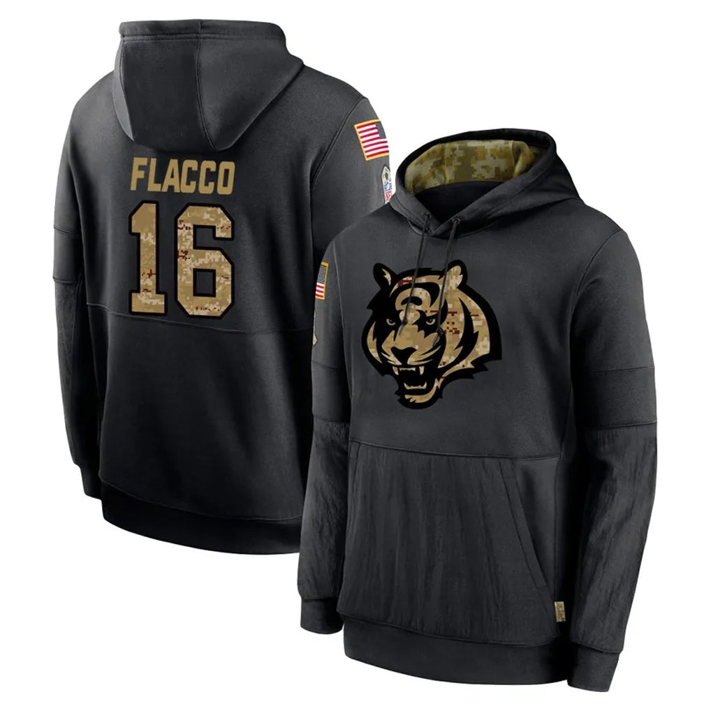 C.Bengals #16 Joe Flacco Player Black Salute to Service Pullover Hoodies Limited Hdoa Stitched Jerseys