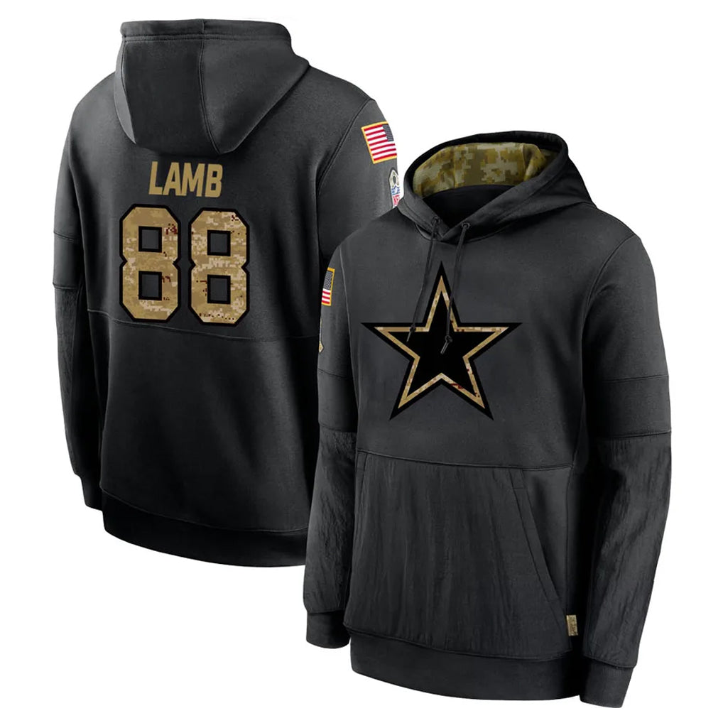 D.Cowboys #88 CeeDee Lamb Player Black Salute to Service Pullover Hoodies Limited Hdoa Stitched Jerseys
