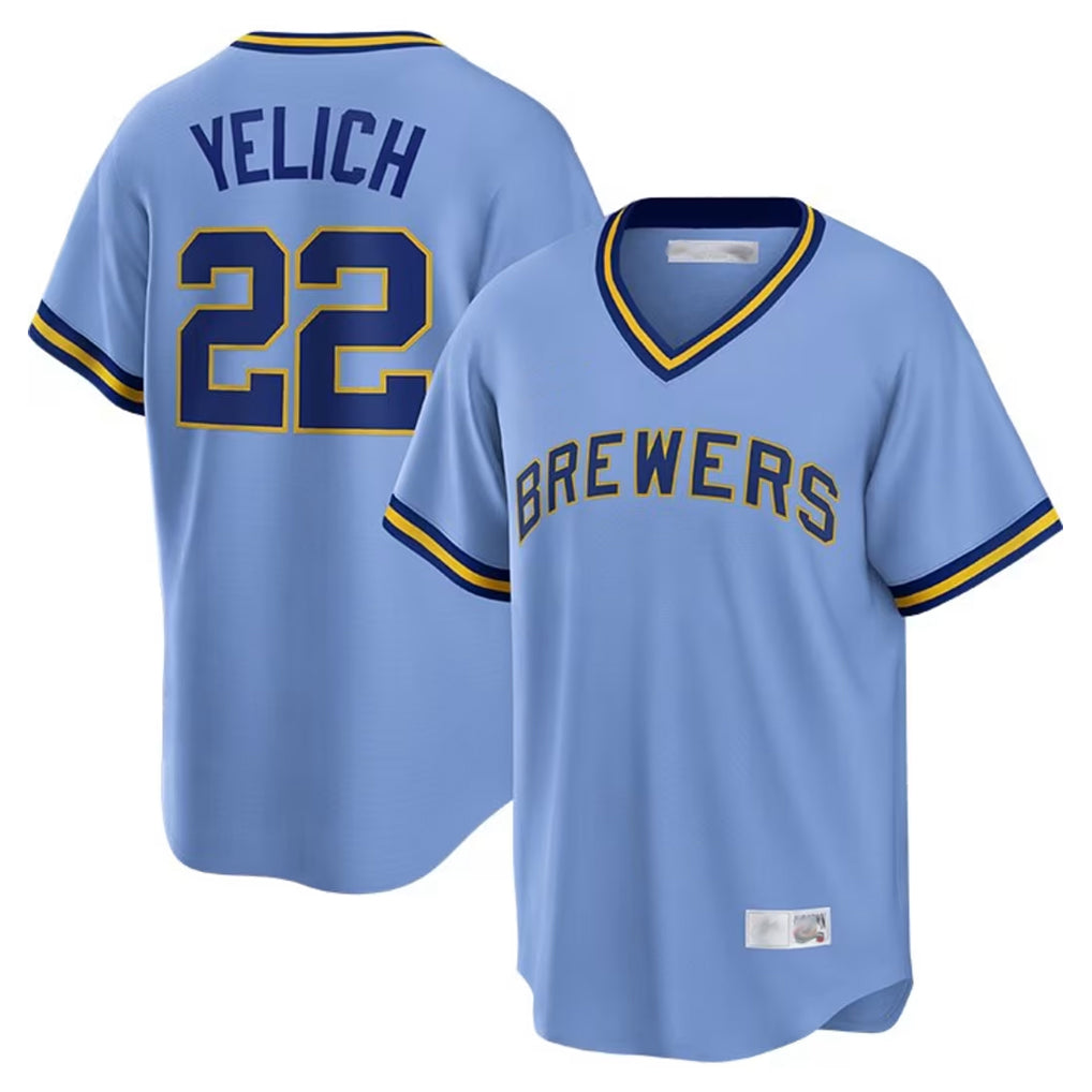 M.Brewers #22 Christian Yelich Player Light Blue Cooperstown Collection Game T-shirt Hdoa Stitched Jerseys