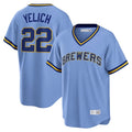 M.Brewers #22 Christian Yelich Player Light Blue Cooperstown Collection Game T-shirt Hdoa Stitched Jerseys