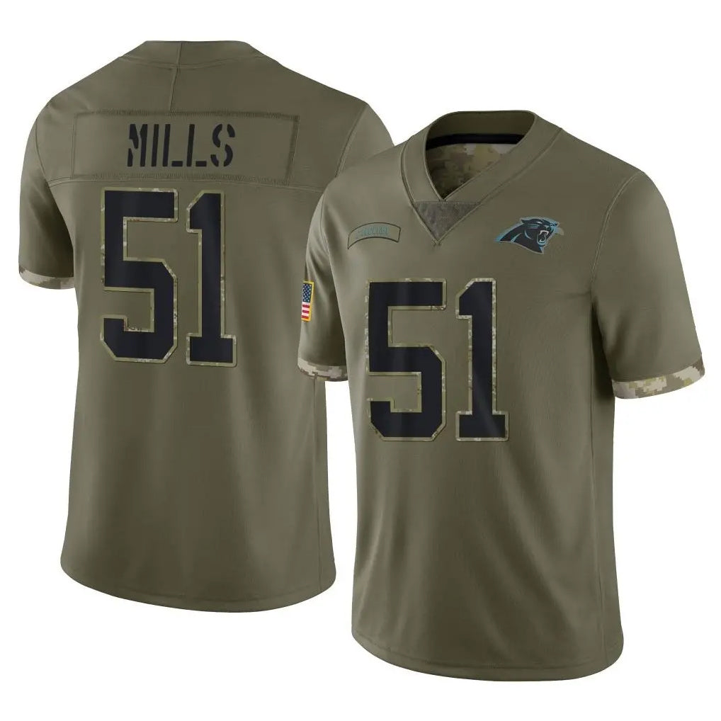 C.Panthers #51 Sam Mills Player Olive Salute to Service Game Hdoa Stitched Jerseys