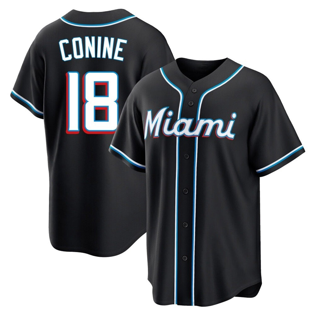 M.Marlins #18 Griffin Conine Player Black Fashion Out Home Game Hdoa Stitched Jerseys
