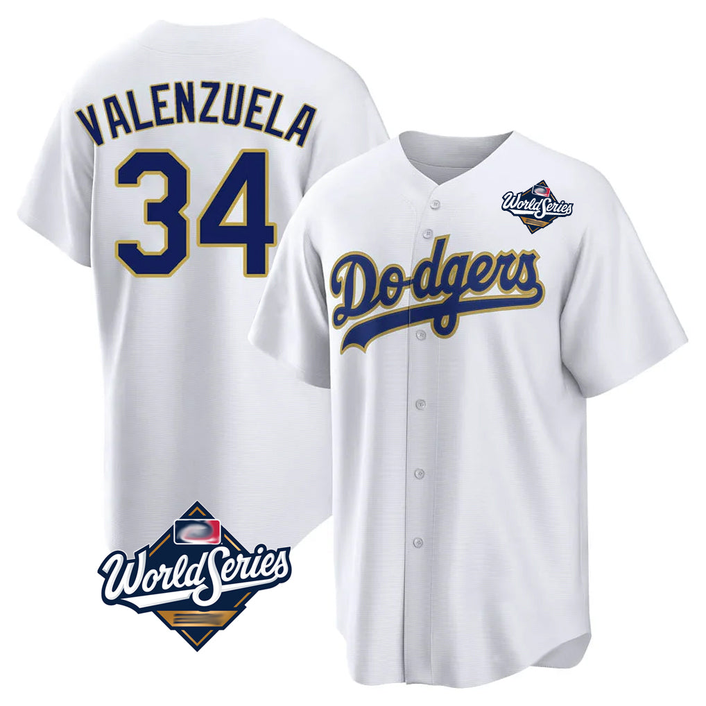 LA.Dodgers #34 Fernando Valenzuela Player Gold White World Series 2026 Collection Stadium Game Hdoa Stitched Jerseys