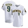 M.Brewers #9 Bob Uecker Player White Stripes Home Limited Game Hdoa Stitched Jerseys