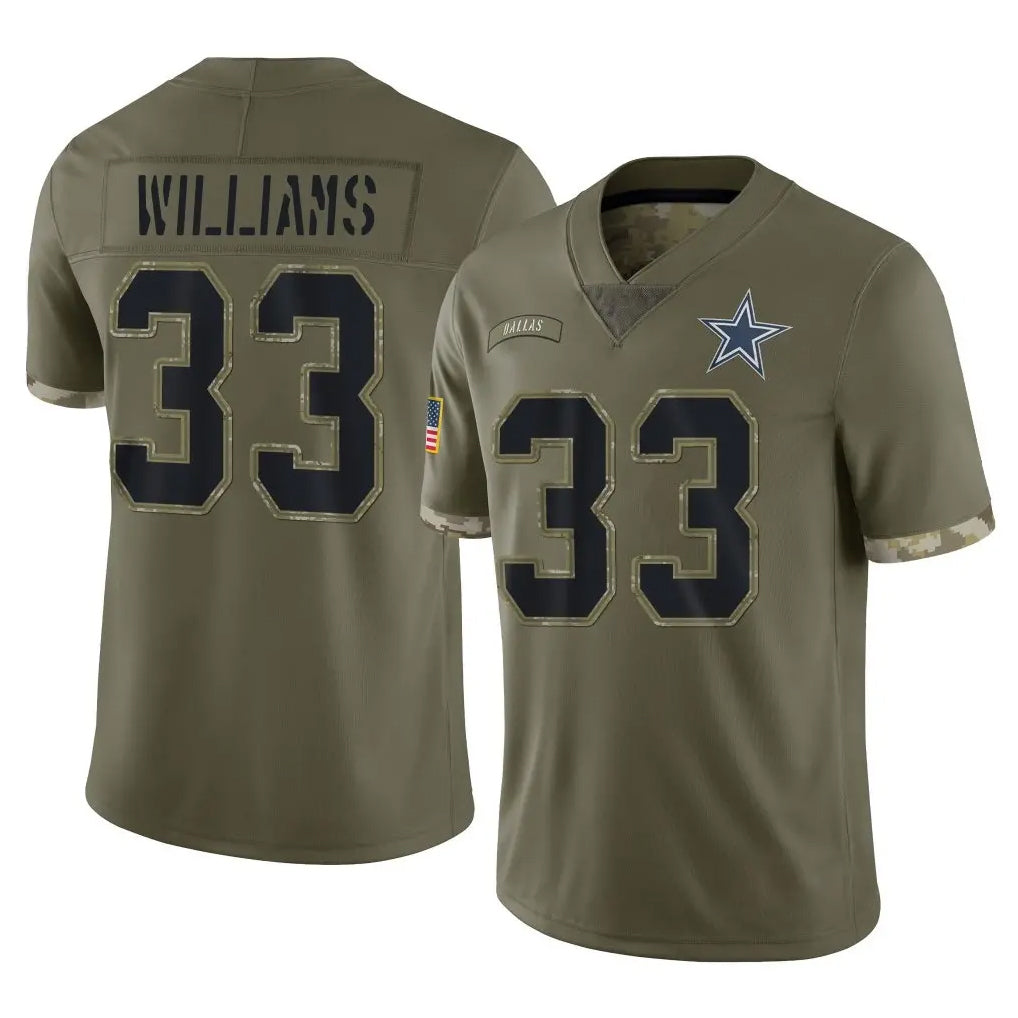 D.Cowboys #33 Javonte Williams Player Olive Salute to Service Limited Game Hdoa Stitched Jerseys