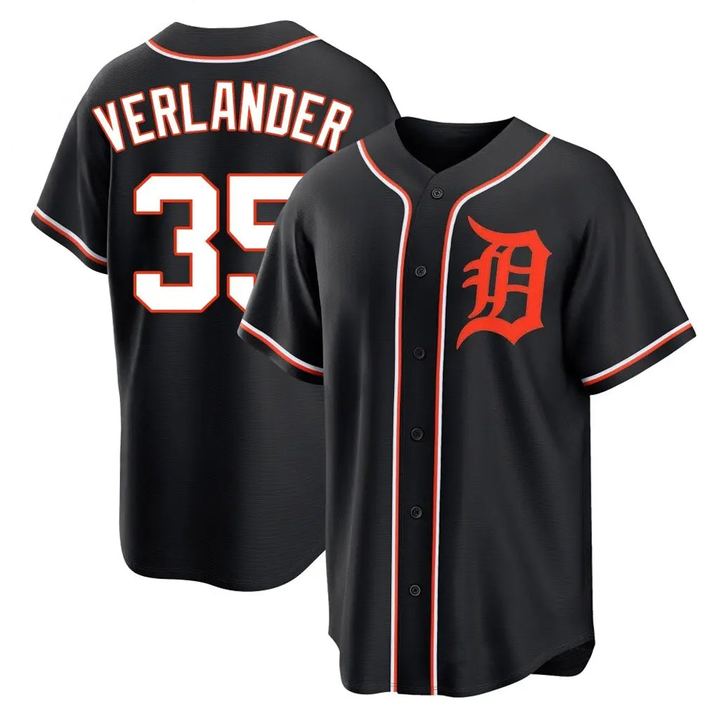 D.Tigers #35 Justin Verlander Player Black Fashion Out Home Game Hdoa Stitched Jerseys