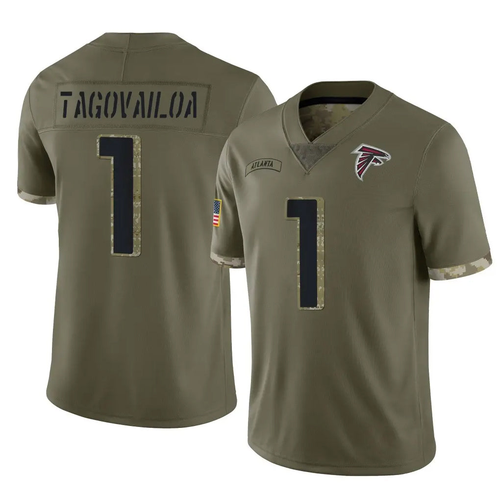 A.Falcons #1 Tua Tagovailoa Player Olive Salute To Service Limited Hdoa Stitched Jerseys
