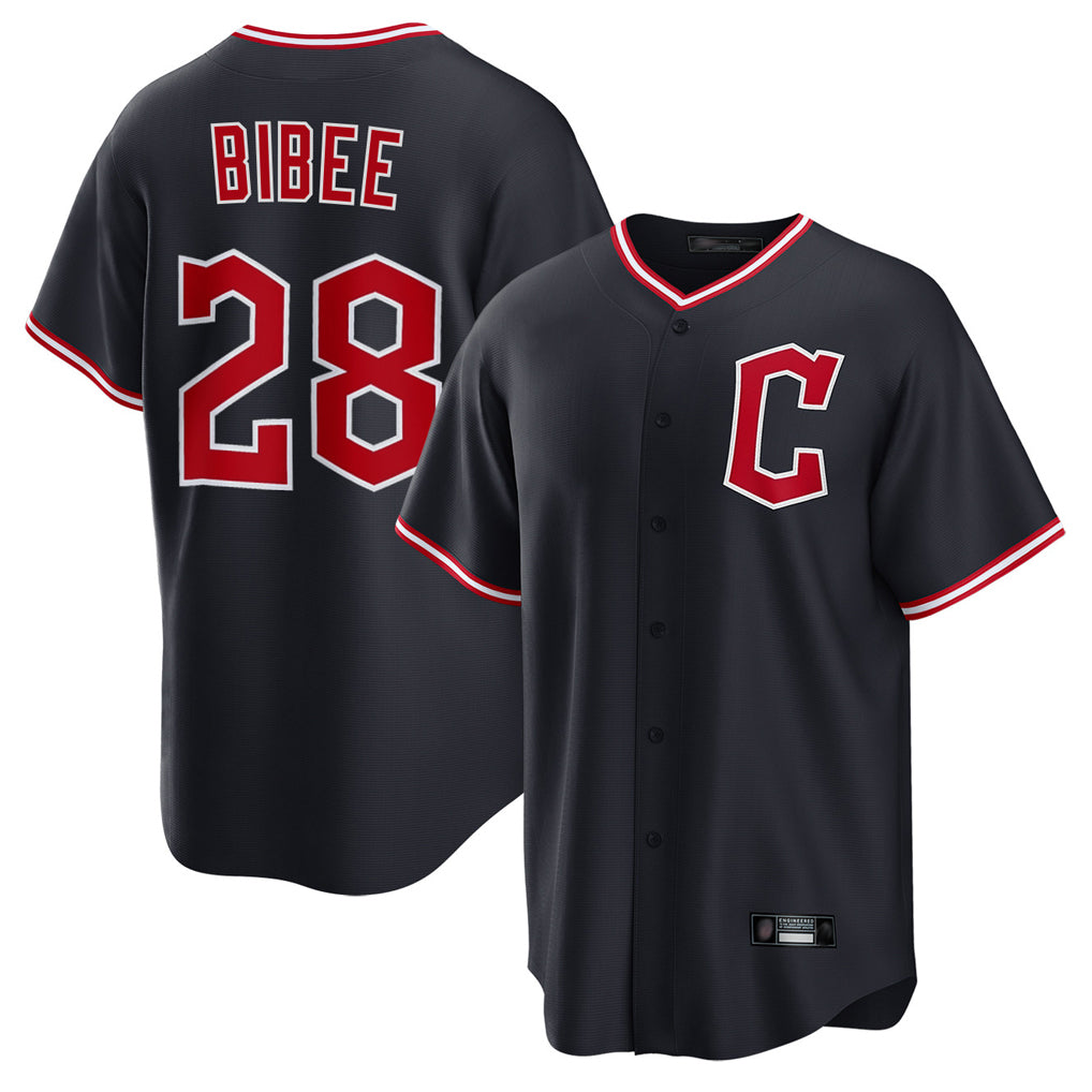 C.Guardians #28 Tanner Bibee Player Navy Home Game Hdoa Stitched Jerseys