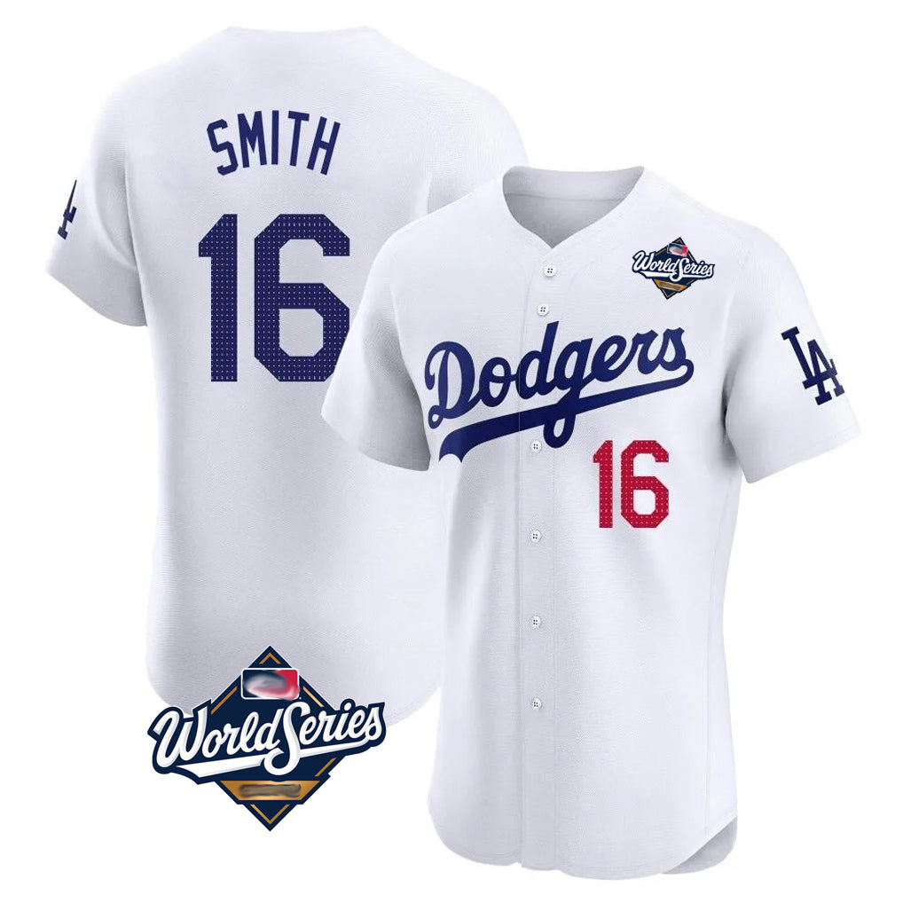 LA.Dodgers #16 Will Smith Player White World Series Limited Elite Home Hdoa Stitched Jerseys