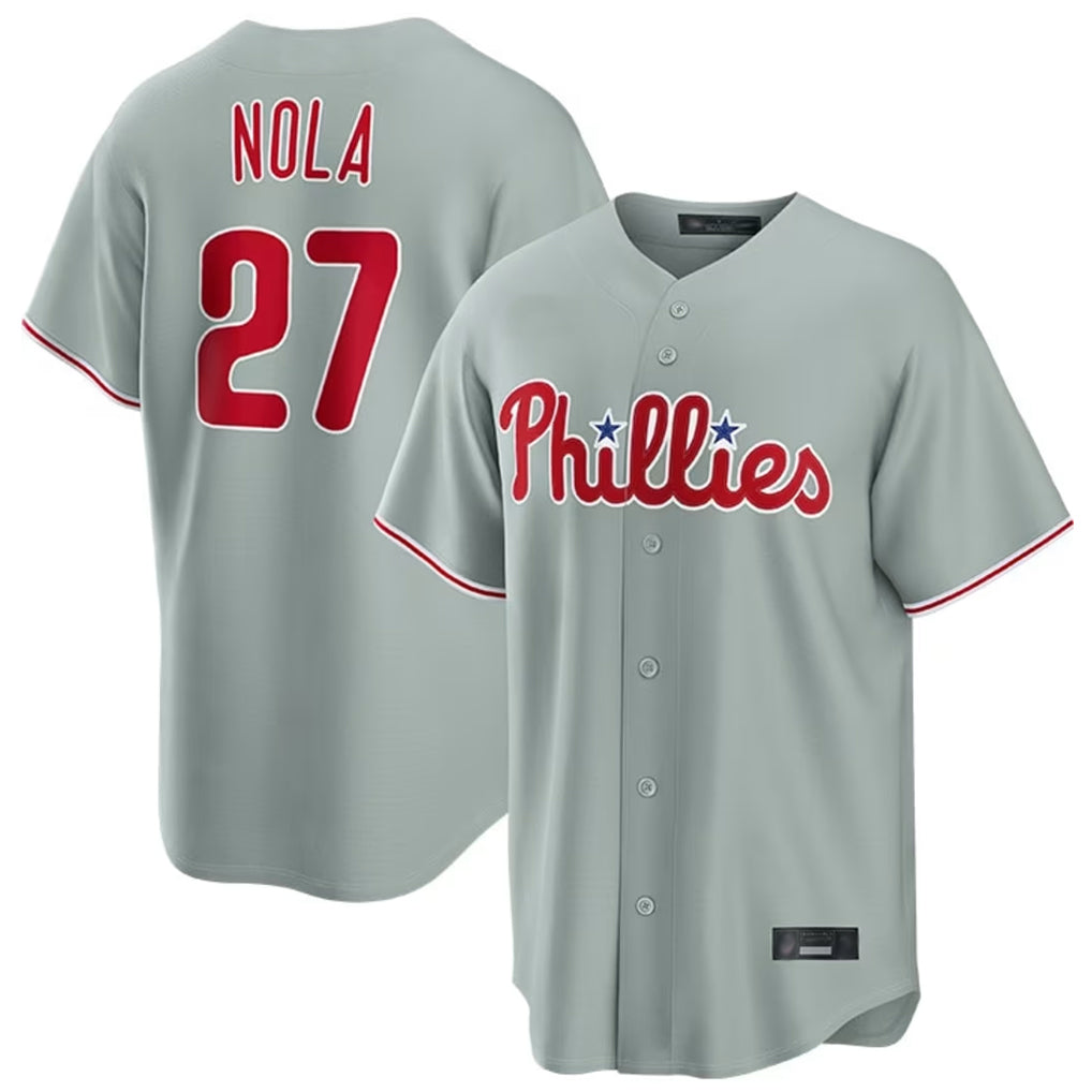 P.Phillies #27 Aaron Nola Player Gray Home Game Hdoa Stitched Jerseys