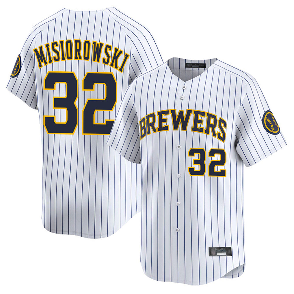 M.Brewers #32 Jacob Misiorowski Player White Stripes Home Limited Game Hdoa Stitched Jerseys