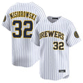 M.Brewers #32 Jacob Misiorowski Player White Stripes Home Limited Game Hdoa Stitched Jerseys