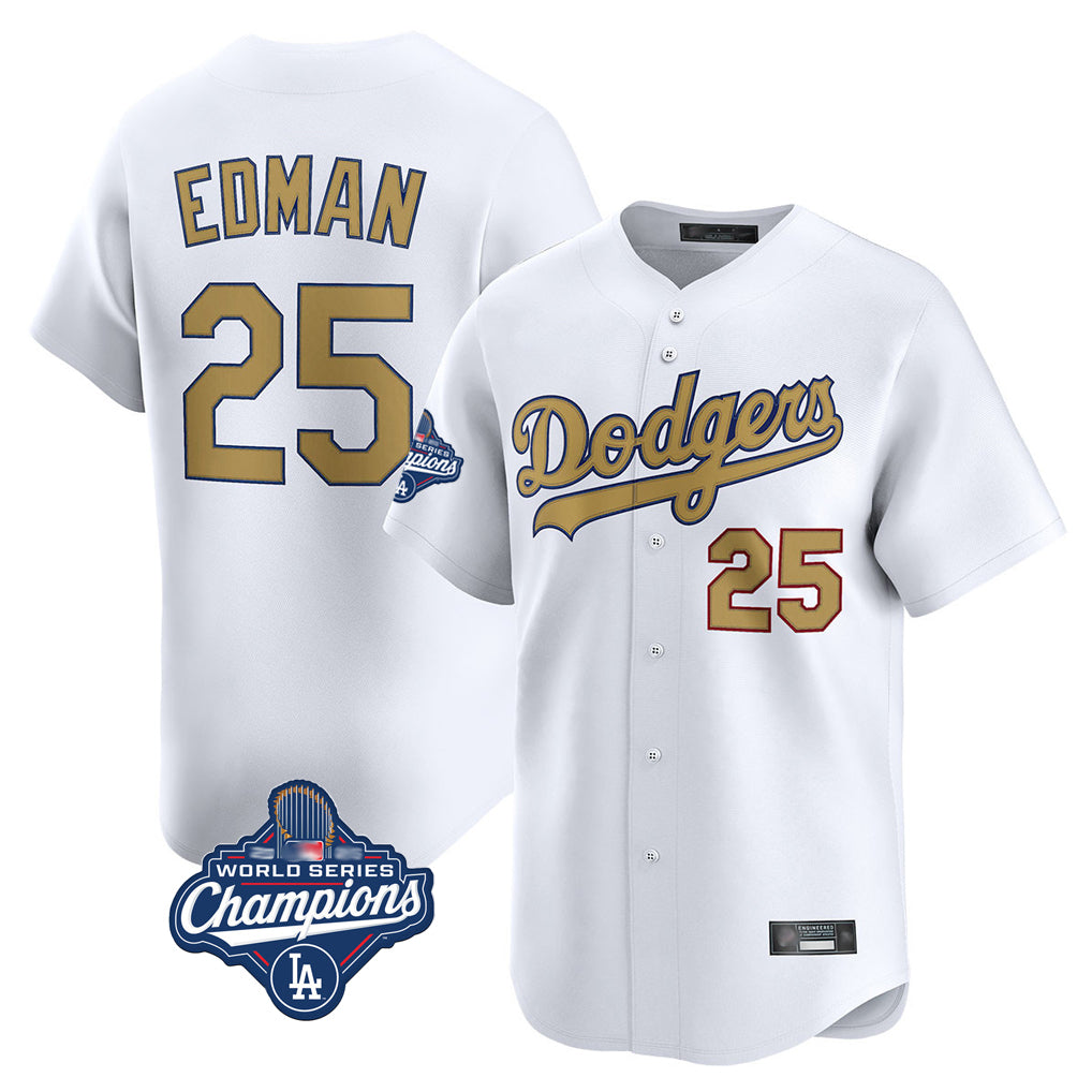 LA.Dodgers #25 Tommy Edman Player Gold World Series Meet Collection Limited Home Hdoa Stitched Jerseys