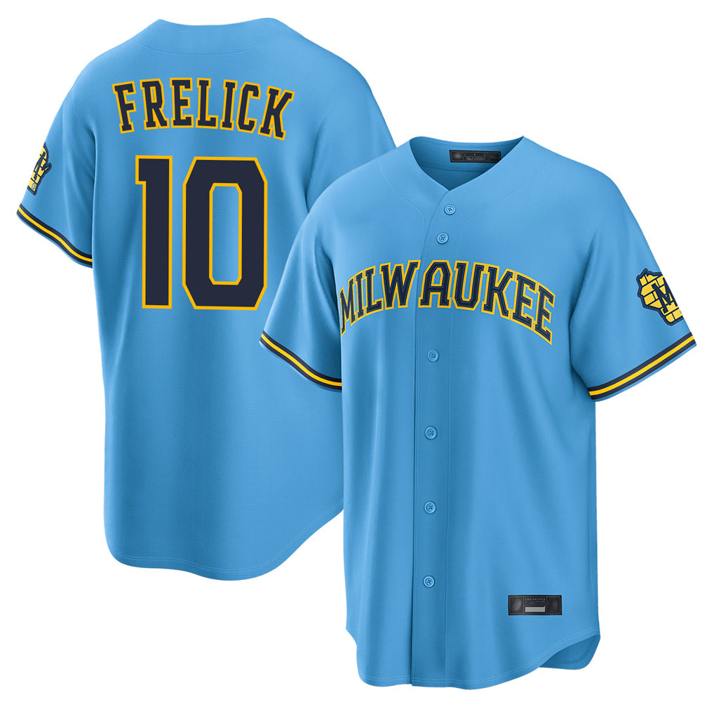 M.Brewers #10 Sal Frelick Player Light Blue Road Stadium Game Hdoa Stitched Jerseys