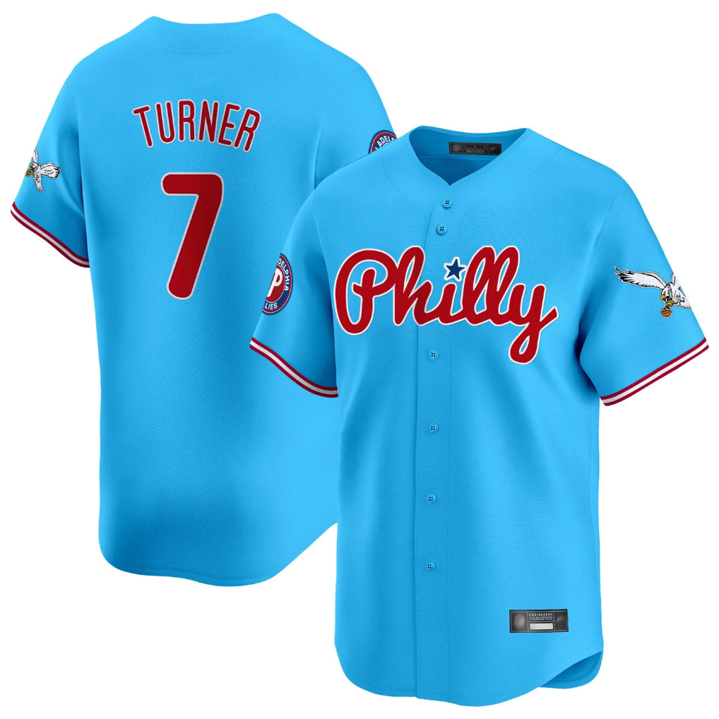 P.Phillies #7 Trea Turner Player Light Blue Phillies & Eagles Vapor Premier Limited Hdoa Stitched Jerseys