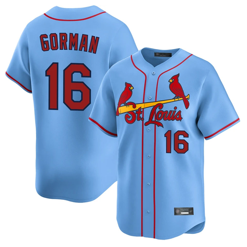 St. Louis Cardinals #16 Nolan Gorman Player Light Blue Home Limited Hdoa Stitched Jerseys