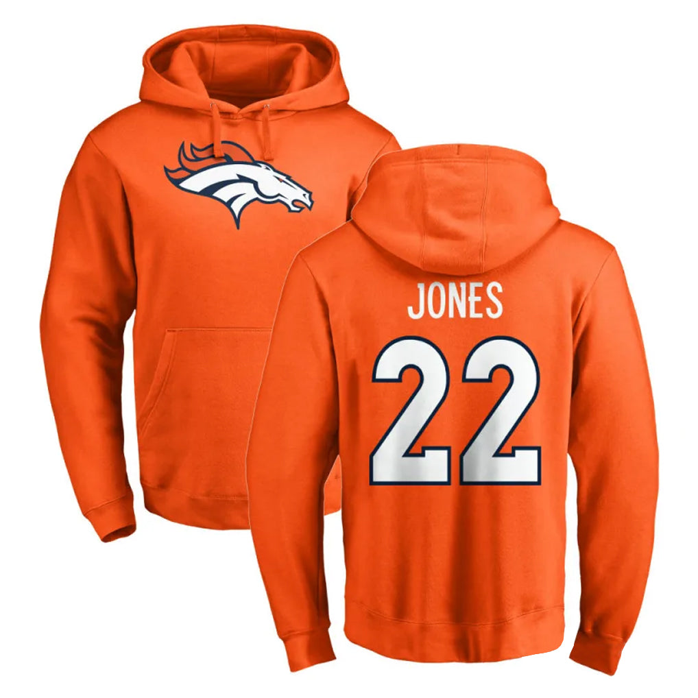 D.Broncos #22 Brandon Jones Player Orange Pullover Hoodie Limited Hdoa Stitched Jerseys