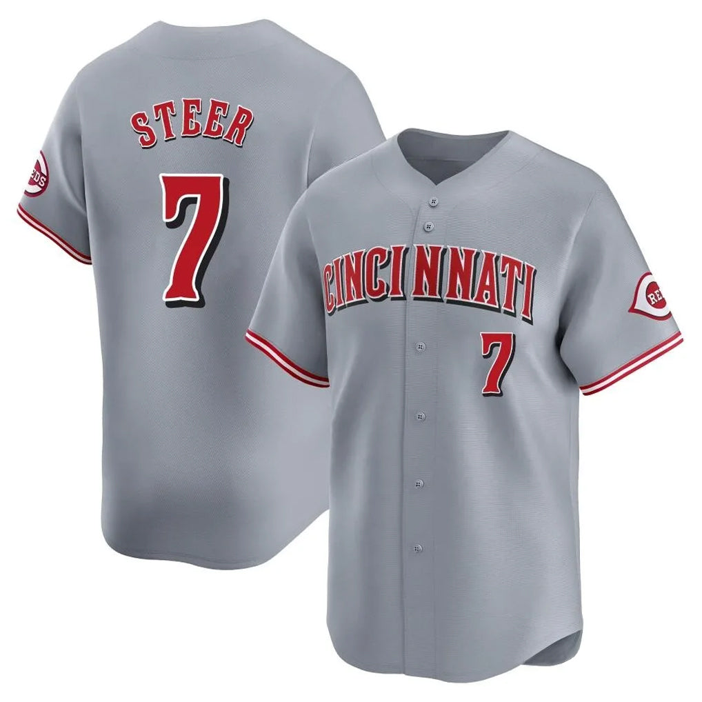 C.Reds #7 Spencer Steer Player Gray Home Limited Hdoa Stitched Jerseys